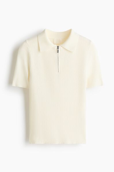 Rib-knit collared top