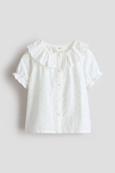 Flounce-collar embroidered blouse