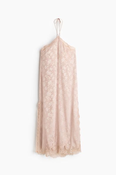 Lace-trimmed brocade dress