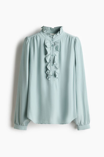 Frill-collared viscose blouse
