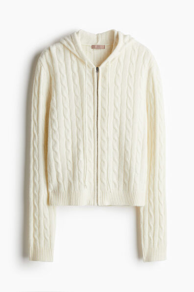 Cable-knit zip-through hoodie