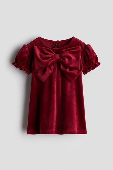 Bow-detail velour dress