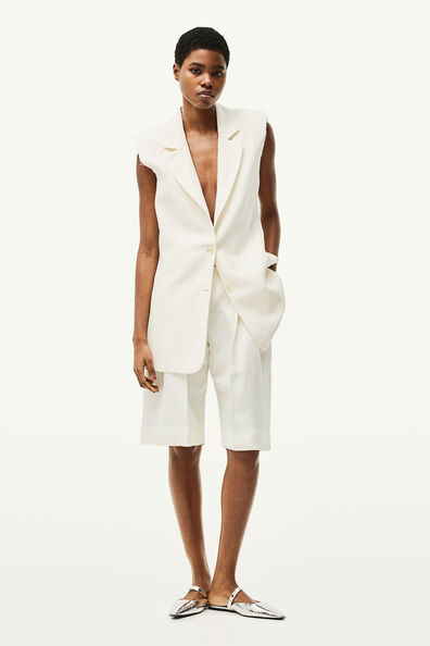 White Linen Blend Sleeveless Blazer And Trousers Set main image 0