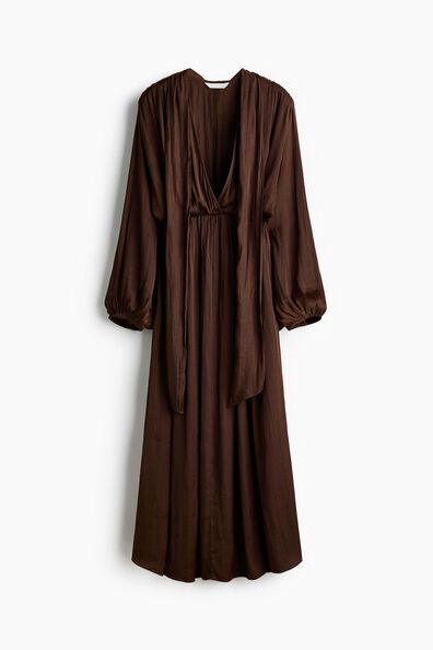 Scarf-collar satin dress