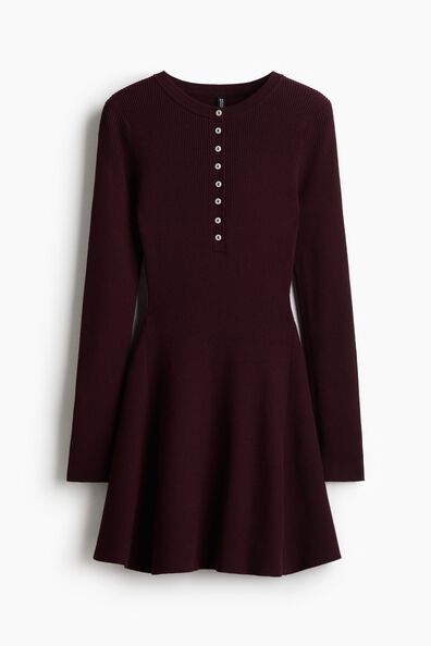 Rib-knit flared-skirt dress