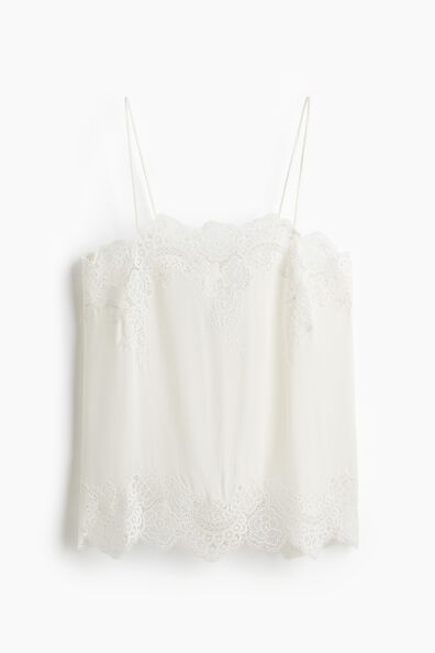 Lace-trimmed viscose top