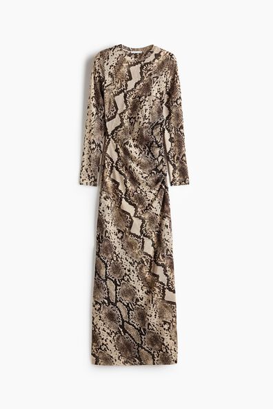 Snakeskin-print mesh dress