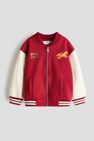 Print-motif baseball jacket