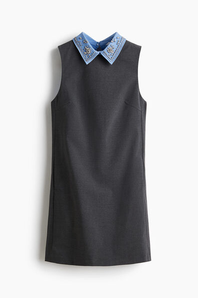 Embellished-collar A-line dress