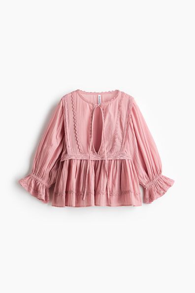 Lace-trimmed cotton blouse
