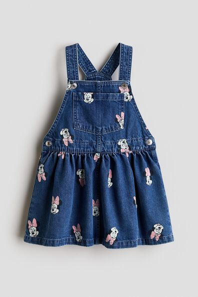 Printed denim dungaree dress