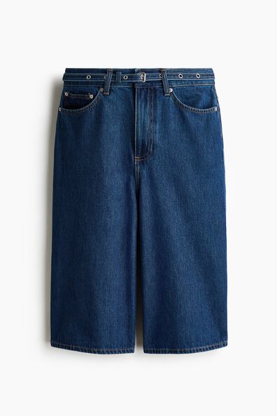 Belted denim Bermuda shorts