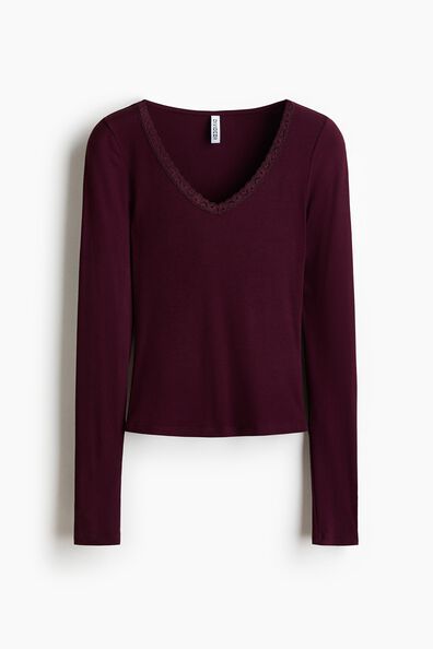 Lace-trimmed jersey top