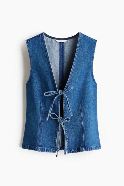 Tie-front denim waistcoat