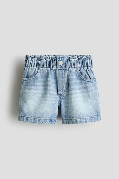 Paper bag denim shorts