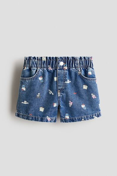 Printed denim shorts