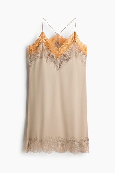 Lace-trimmed satin dress