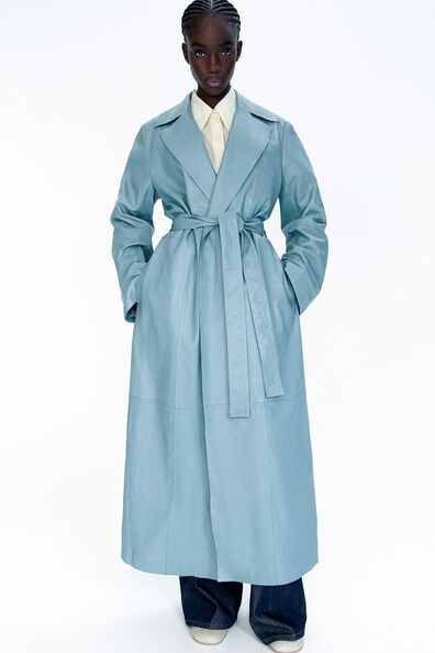 petite tie belt coat