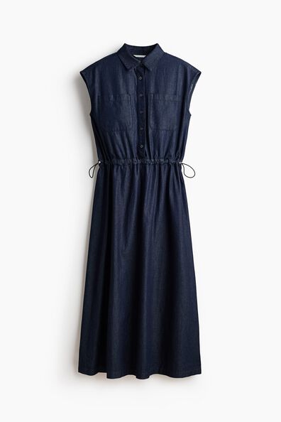 Drawstring-detail denim dress