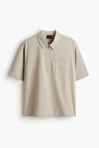 Loose Fit Crinkled zip-top polo shirt