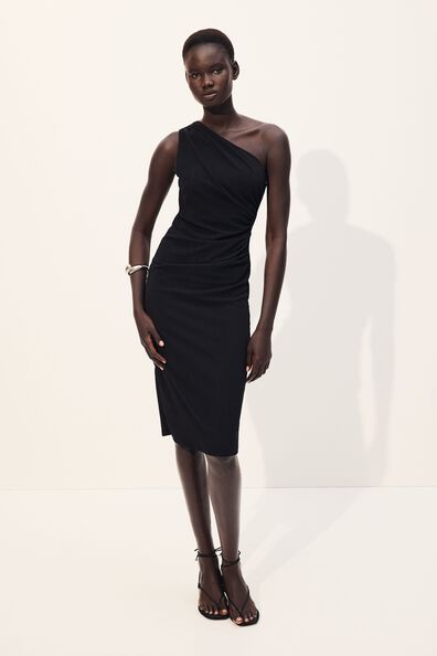 Pleated one-shoulder dress