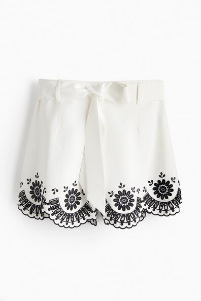 Embroidered twill shorts