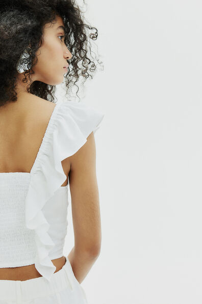 Linen-blend cropped blouse