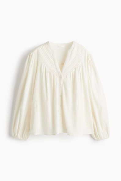 Crinkled linen-blend blouse