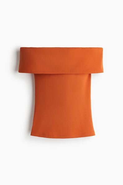 Rib-knit off-the-shoulder top