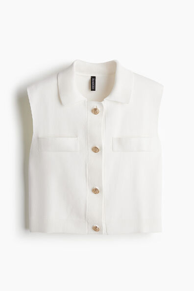 Fine-knit button-front top
