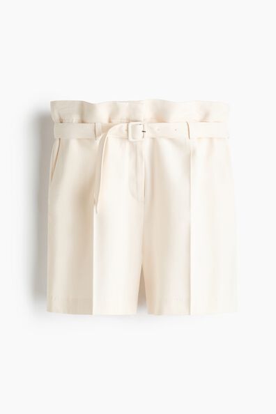 Belted viscose-blend shorts