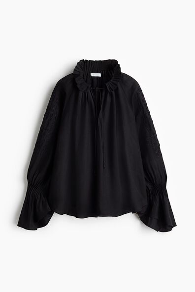Embroidered linen-blend blouse