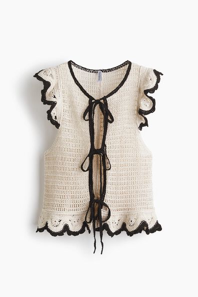 Flounced crochet-look top