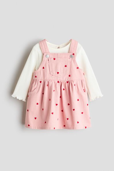 2-piece dungaree dress and top set