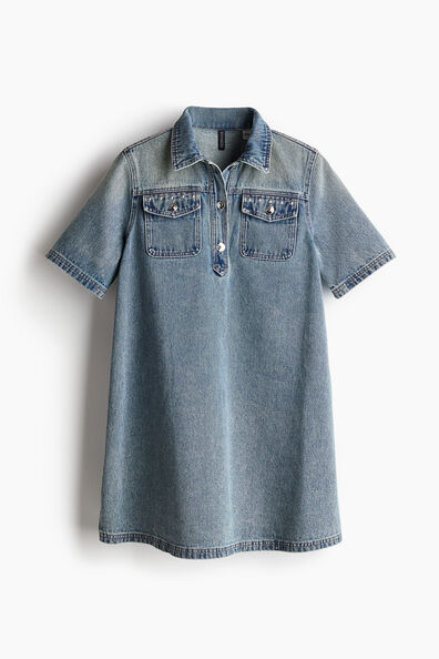 Printed denim polo dress