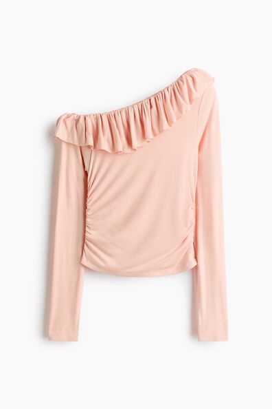 Flounce-trimmed one-shoulder top