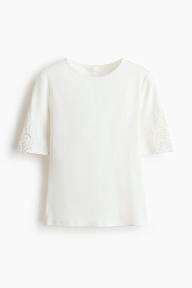 Ribbed lace-inset top