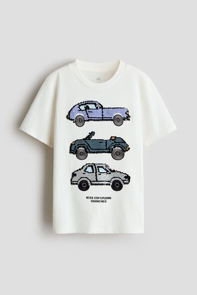 Reversible-sequin motif T-shirt
