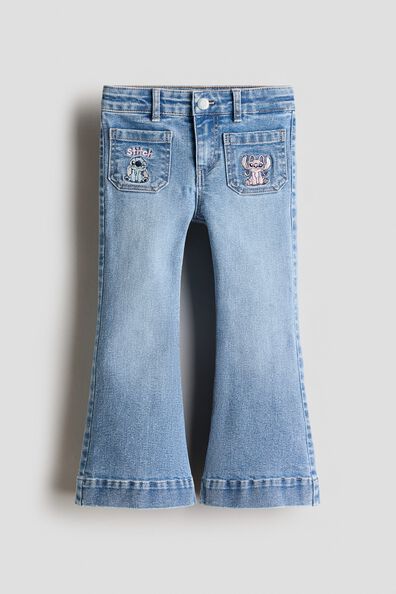 Embroidery-motif flared leg jeans