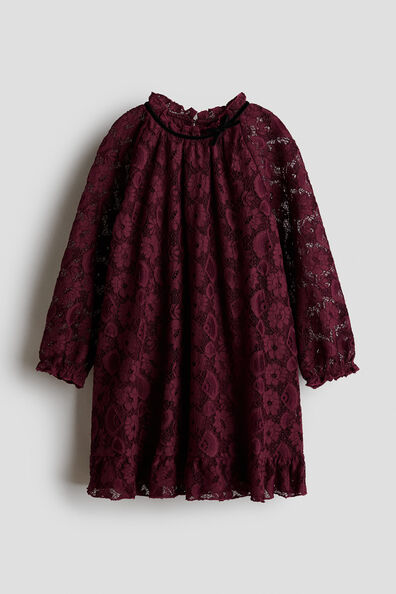 Frill-trimmed lace dress