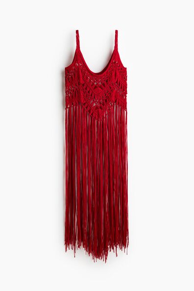 Fringed hole-knit top