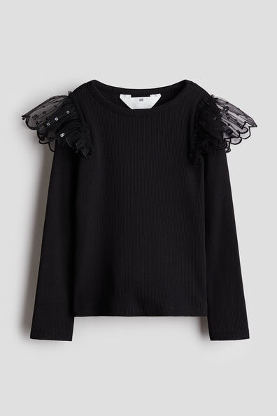 Tulle-detail cotton top
