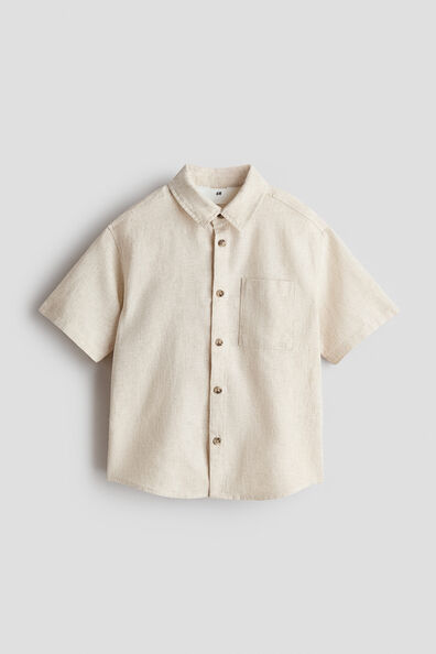 Short-sleeved linen-blend shirt
