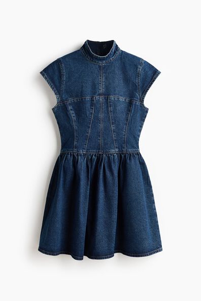 Flared-skirt denim dress