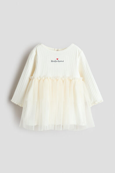 Tulle-skirt pointelle dress