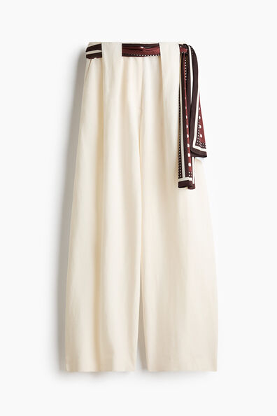 Linen-blend scarf-detail trousers