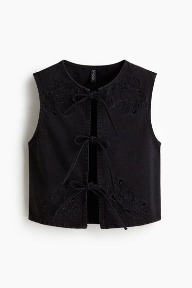 Tie-front denim waistcoat