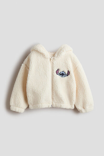 Appliquéd hooded teddy jacket