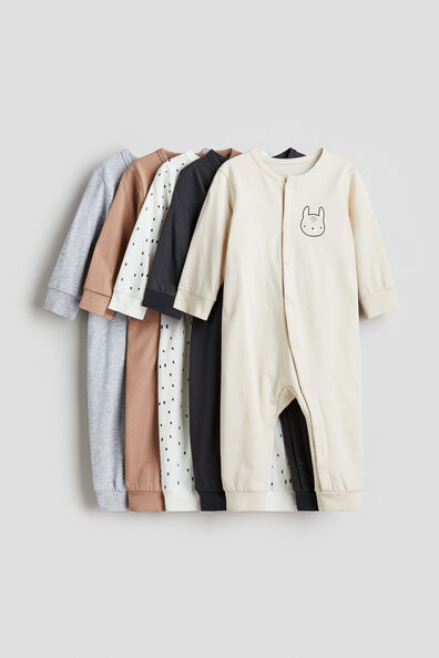 5-pack long-sleeved sleepsuits