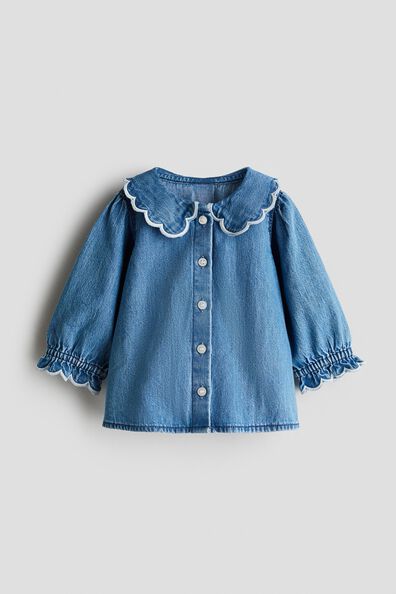 Scalloped denim blouse
